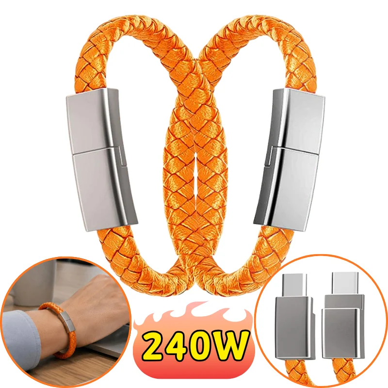 Fashion Bracelet Shape USB C Charging Cable Braided Wrist Strap Data Cord Portable Wearable Fast Charge Cable For Smartphone