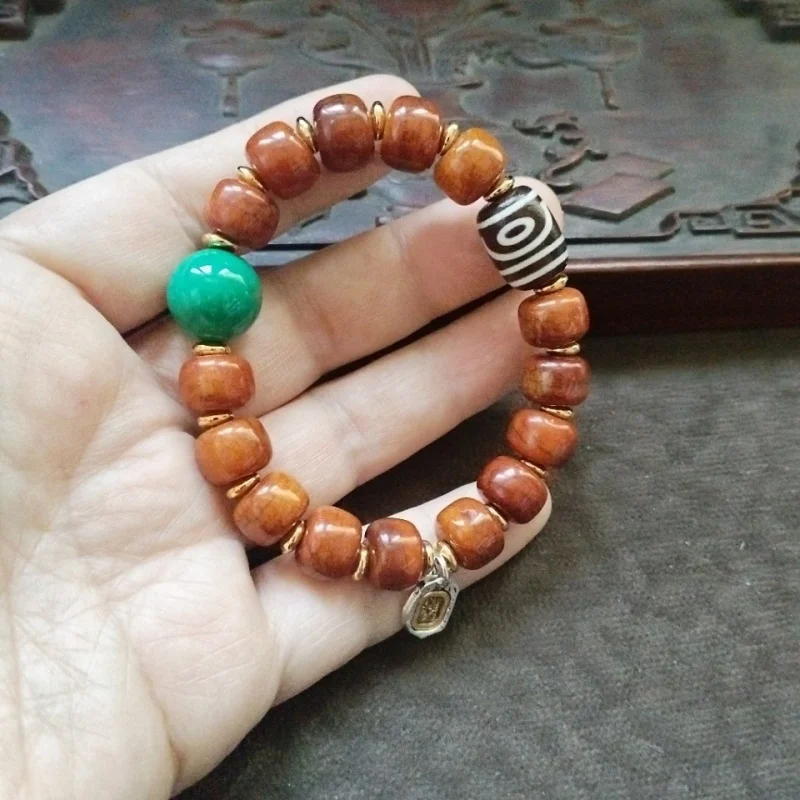 Backflow Old Pack Ox Bone With Two-Eye Agate Buddha Beads Bracelet