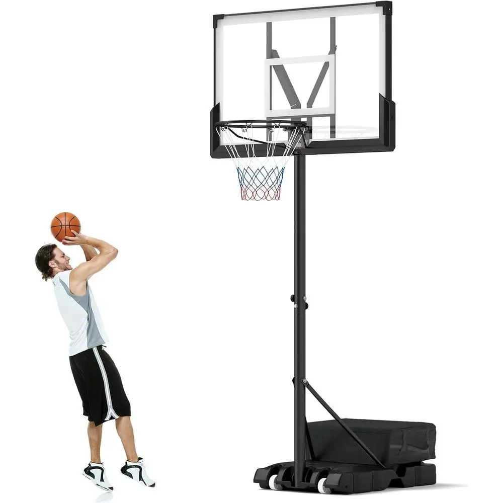 Canasta de Baloncesto Ajustable en Altura para Exteriores con Tablero Resistente a Impactos de 45 Pulgadas para Cancha, Patio Trasero, Entrada de Vehículos y Piscina
