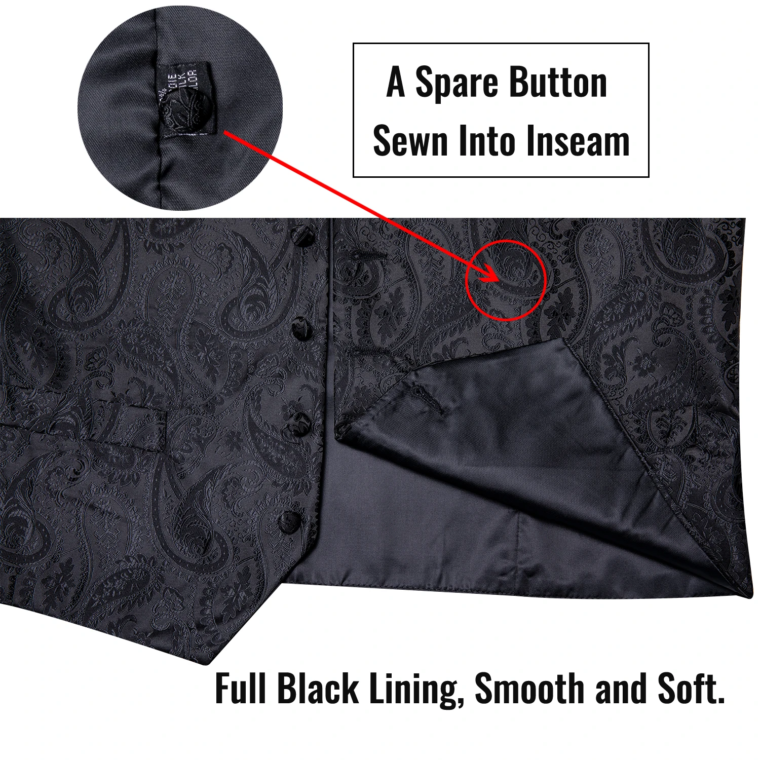 Männer Klassische Schwarz Paisley Weste Set für Hochzeit Party Business Fashion V-ausschnitt Weste Männer Krawatte Fliege Taschentuch Manschettenknopf – Detail 11