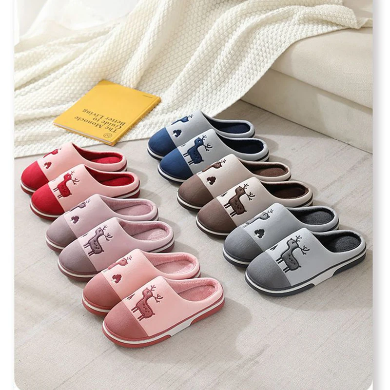 Cotton slippers for men, winter couple, thick sole, anti slip, wear-resistant, silent, large-sized home indoor slippers