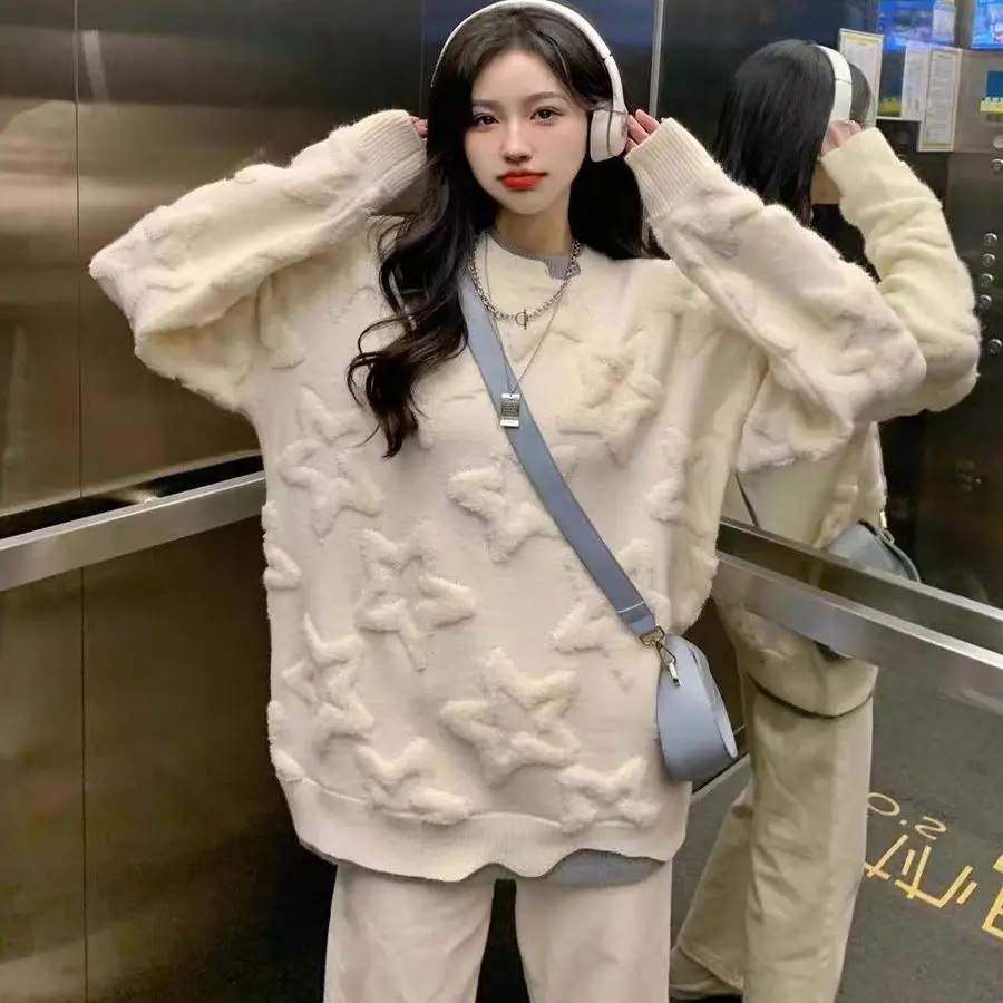 

Высококачественный женский осенне-зимний комплект в японском стиле в стиле ретро, верхняя одежда, вязаный свитер с мягким полиэфирным волокном