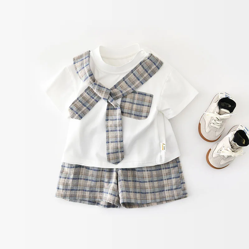 MILANCEL Summer Kids Clothes Set 9M-5T Cute Grid Loose Girls T-shirt+Shorts Versatile Ventilate Children Outfit 2PCS Boys Suit