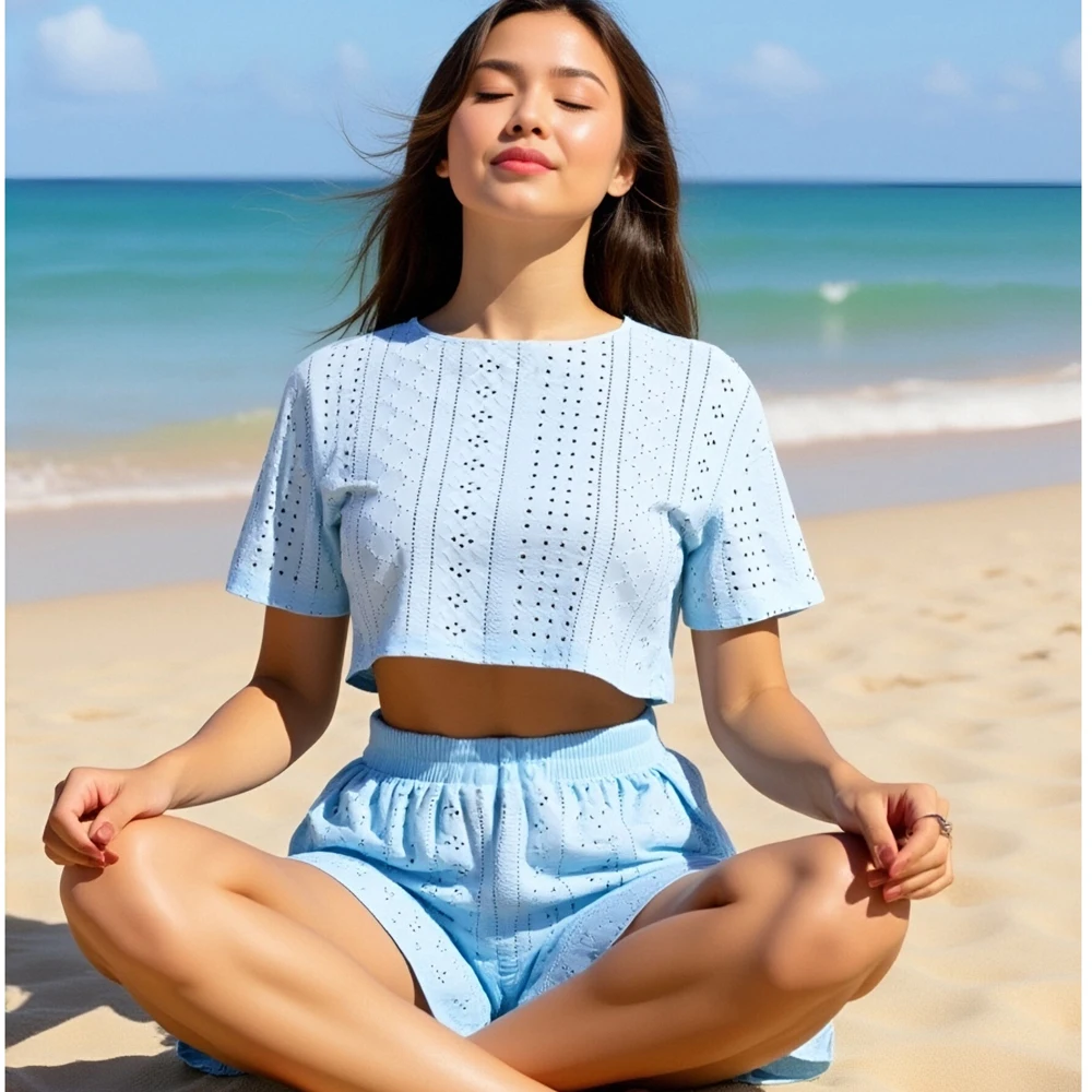 

Пижамный комплект с укороченным верхом и разрезом, шорты с люверсами, пижамный комплект для женщин, летний комплект одежды для сна для отдыха с шортами с короткими рукавами