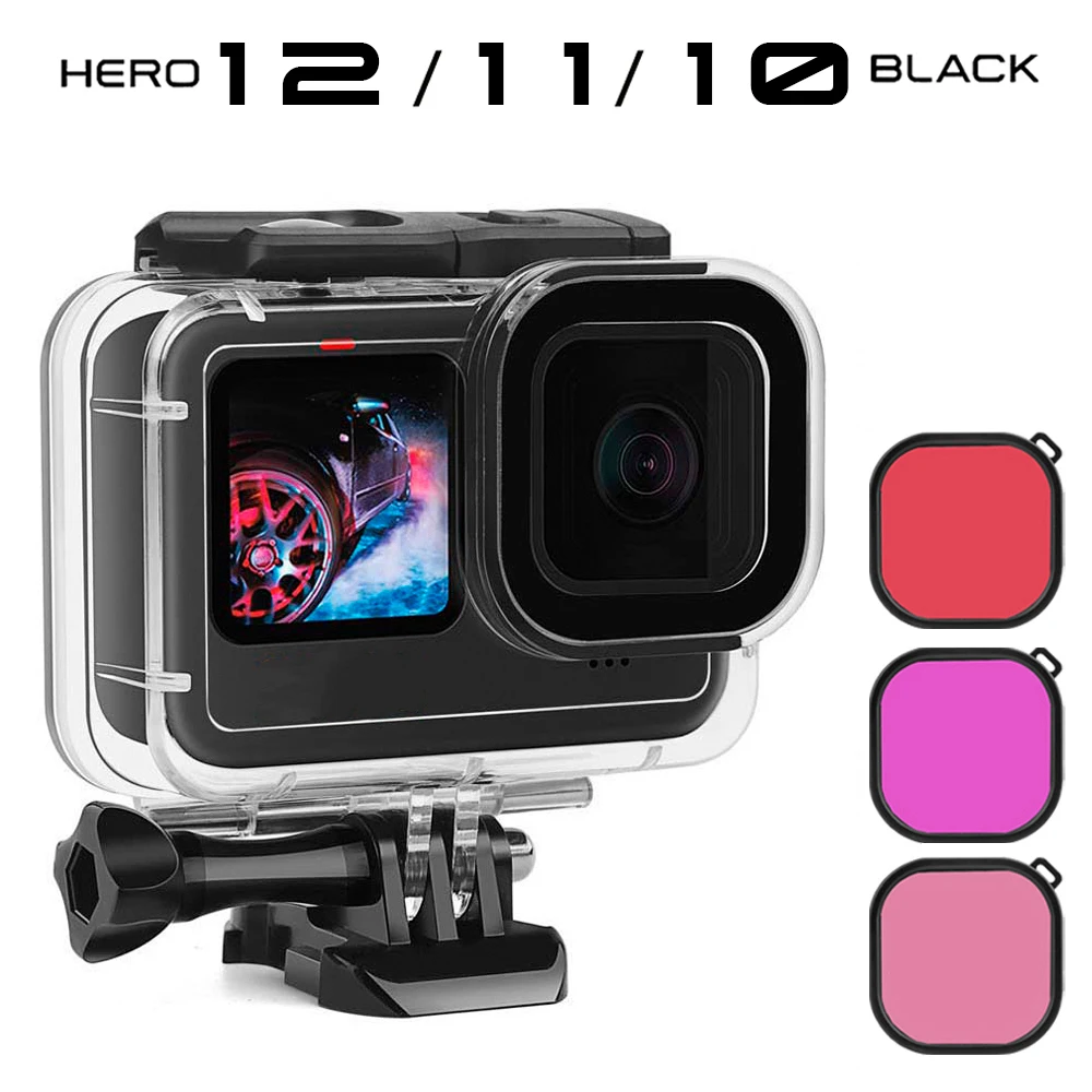 GoPro Hero 12 11 10 Waterproof Case 60M Red Purple Filter Diving Housing Cover Protector Underwater Go Pro 12 Camera Accessories