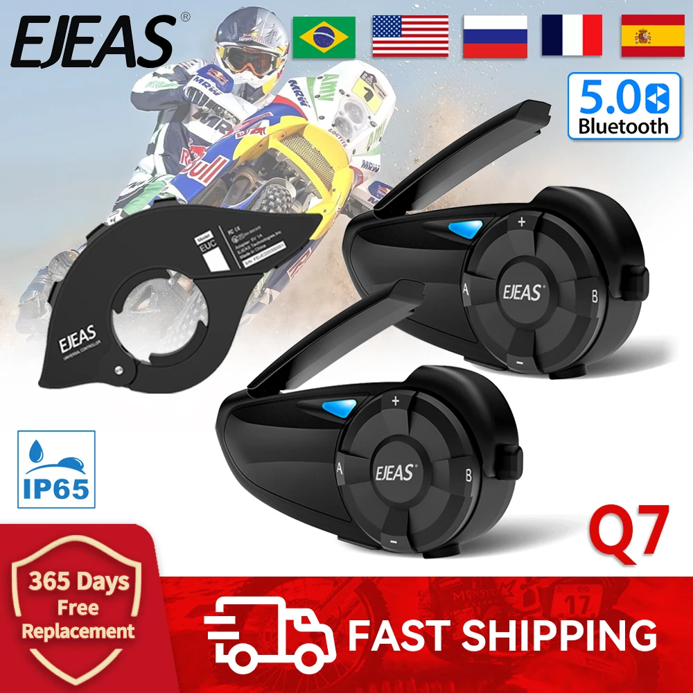 

EJEAS Q7 Motorcycle Helmet Headset Intercom Up to 7 Riders Wireless Bluetooth 5.1 Interphone Waterproof Quick7 Handlebar Remote