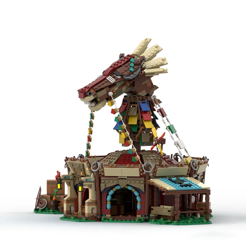 2492 peças de blocos de construção estáveis de cavalo de estilo medieval, com 3 camas, mesa de chá, equipamento de cavalo e fogueira, ideais para fãs de jogos BOTW