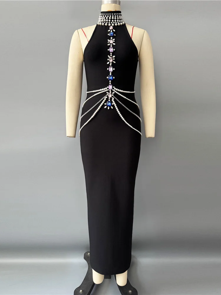 Ele Diamond Embellied Slim Fit Wrap Dr Vestido de noche Par Dr Sexy Neline Svel Mezcla de poliéster de cintura media