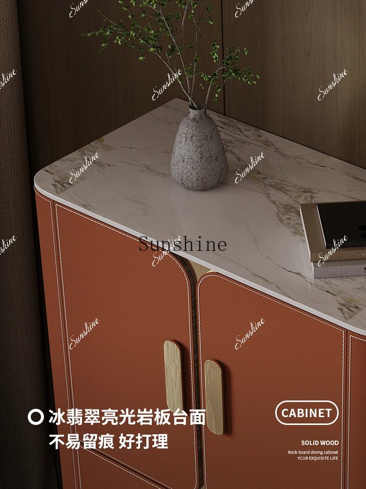 

Light luxury living room chest Italian rock slab modern storage integrated against the wall, sofa sideP