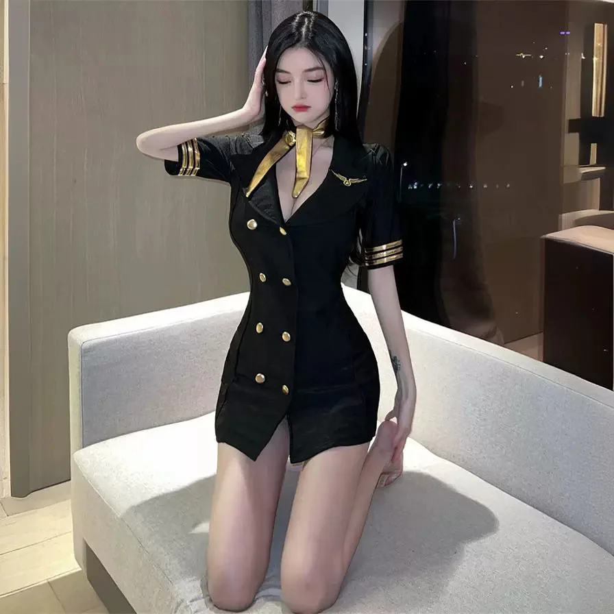 Сексуальный полицейский комплект для ролевых игр, трансграничный костюм Air Steward Temptation, футболка-Quarter Sve, четырехсезонный модный молодежный комплект