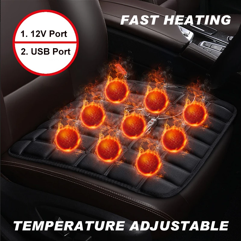 

Universal 12V/USB Heated Car Seat Cover Winter Front Cushion Adjustable Temperature Auto Rear Seat Warm Pad Car Accessories