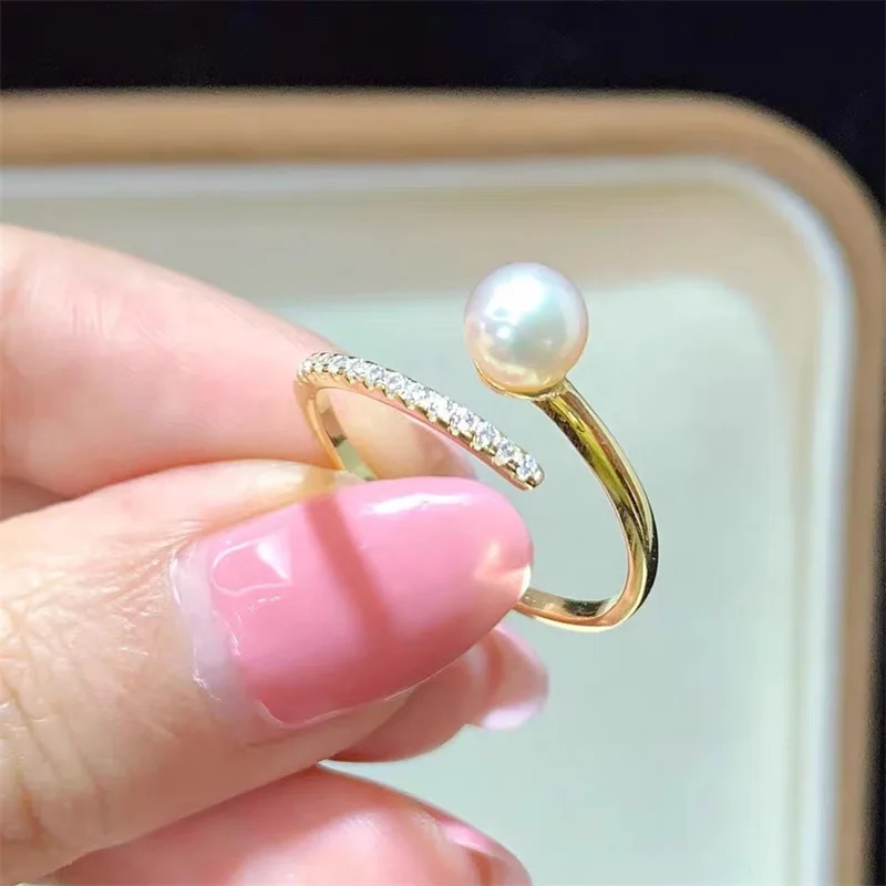 

Stunning Natural AAAA++++ New 8-9mm Pearl 18K Gold Wrapped Simple and Stylish Design Opening Ring