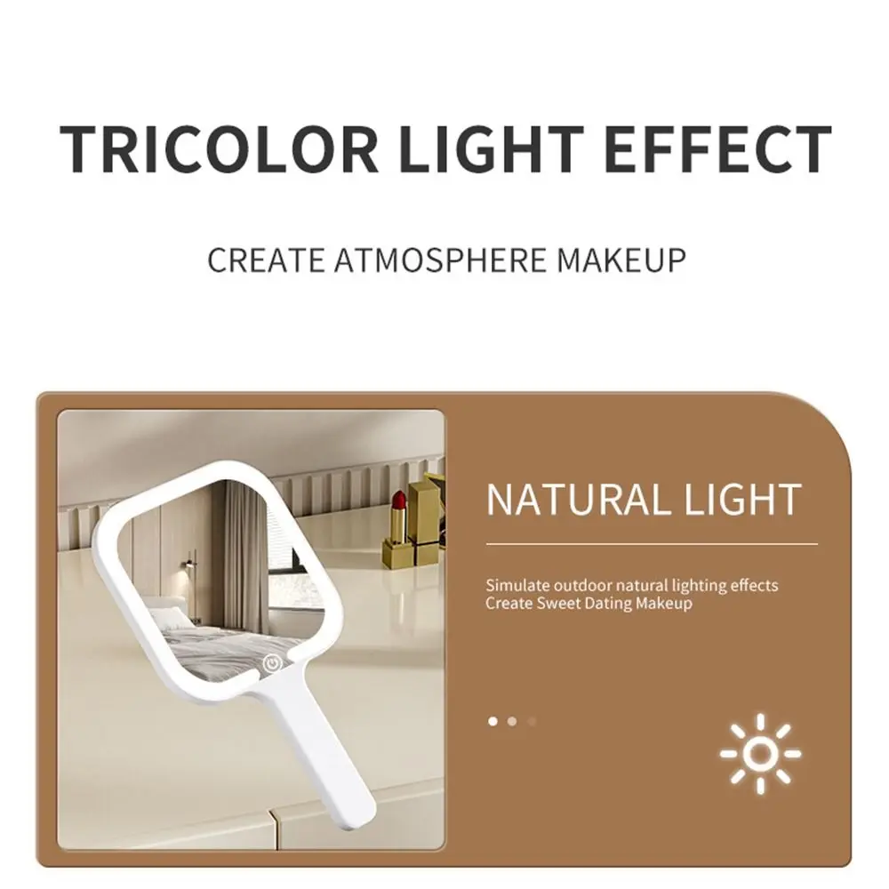 Luz de preenchimento led espelho de maquiagem portátil 3 cores luzes reguláveis iluminado espelho de mão compacto quadrado/redondo portátil espelho de vaidade
