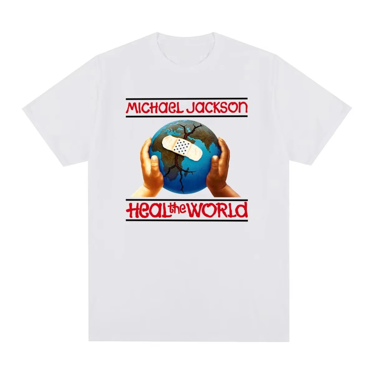 Heal The World-Camiseta de manga corta informal para hombre, portada del álbum de Michael Jackson, Vintage, rufián, guapo, tendencia de media manga