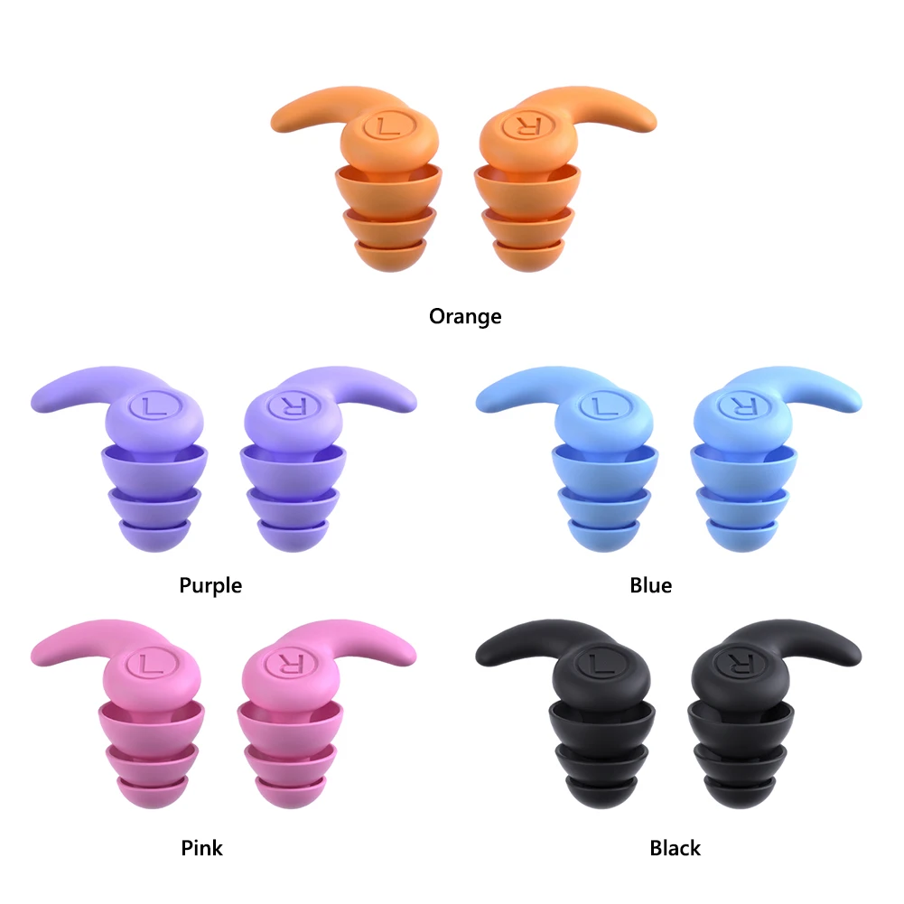 1 Pair Silicone Ear Protector Waterproof 3 Layers Canceling Noise Reduction Soundproof Lightweight Portable for Sports Swimming