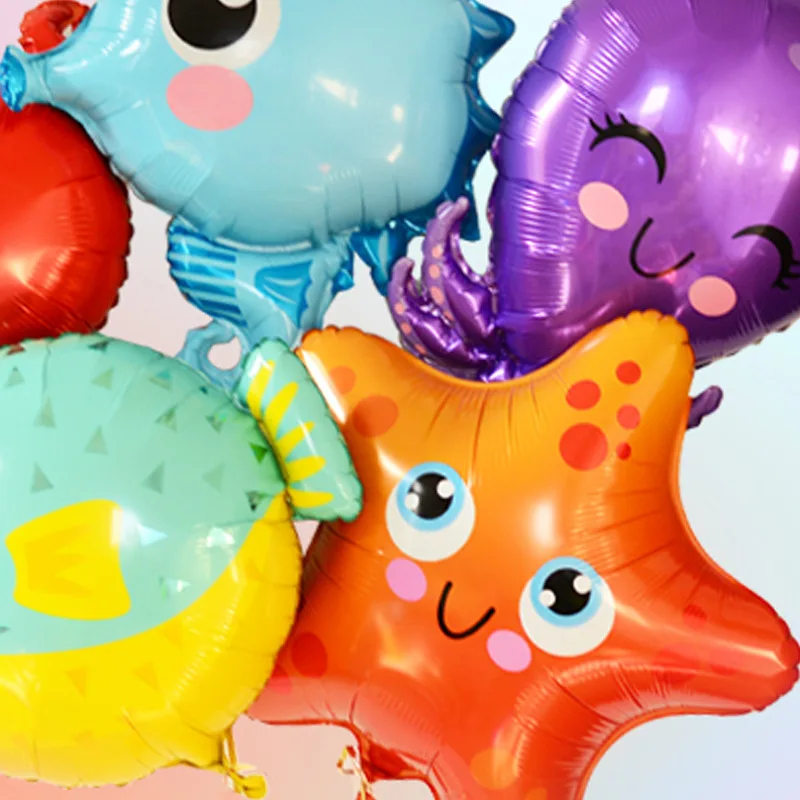 5Pcs Sea Animals Foil Balloons Fish Octopus Sea Horse Helium Air Globos Ocean World Under Sea Theme Birthday Party Decorations