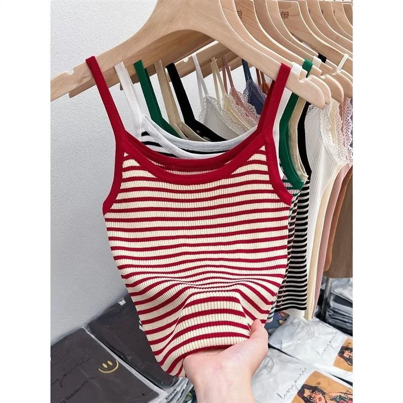 Summer New Slim fit Inner wear Base Sleeveless Top Stripe Outer Wear Knit Small Cami Women