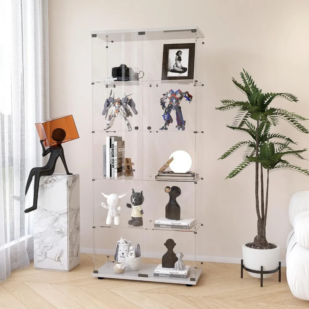 Contemporary Glass Display Cabinet with 5 Shelves and Double Doors for Living Spaces, Bedrooms, Offices, and Educational Setting