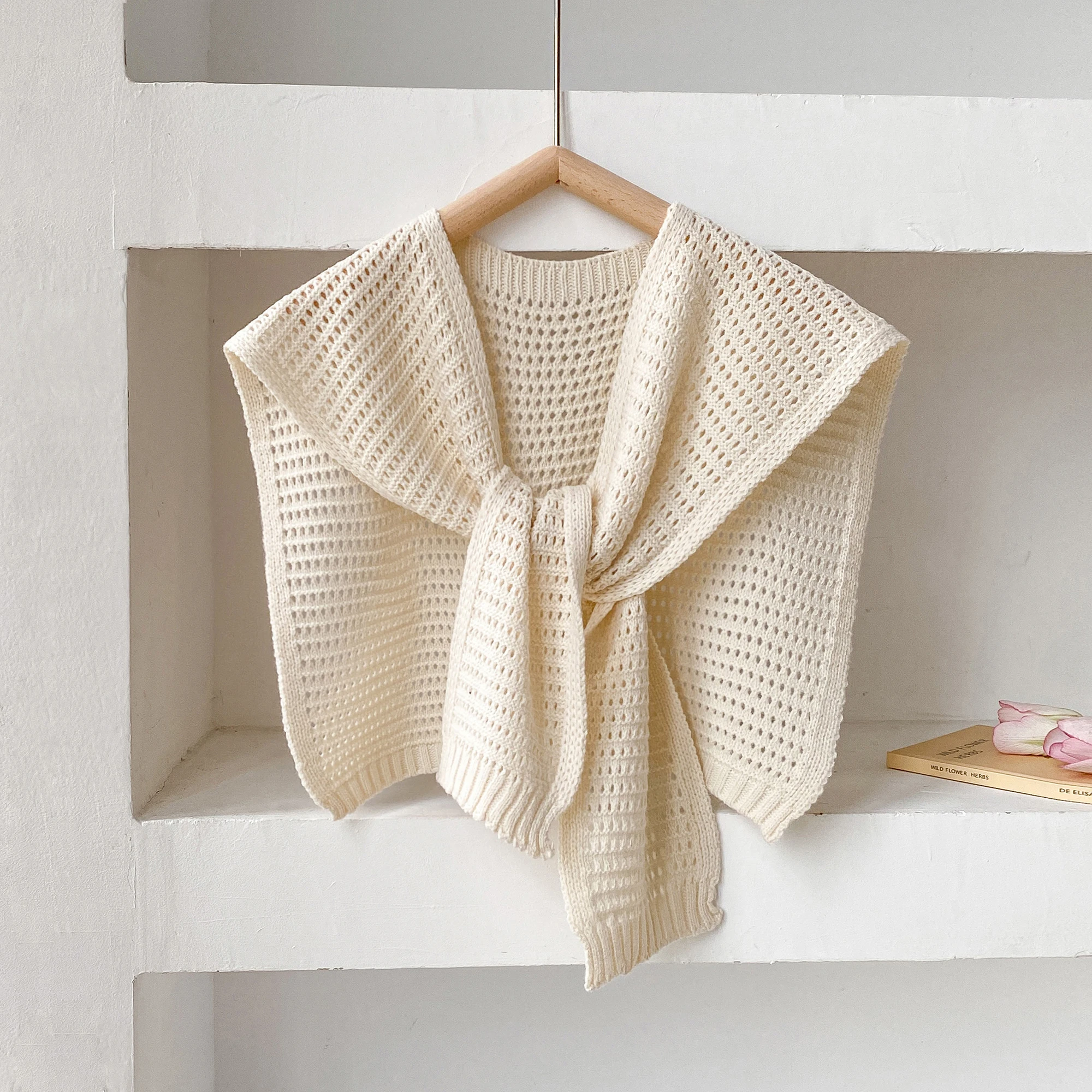 2025 Korean Solid color Knit Women Fake Collar Shawl Summer Air Conditioned Shoulder Protect Cervical Spine Thicken Warm Scarf