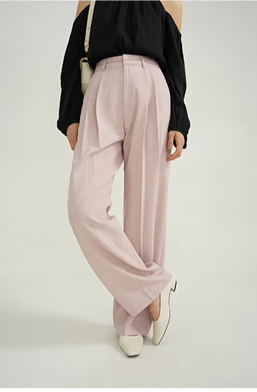 Elegant High-Waist Suit Pants for Women Lady Loose Straight Trousers Chic Commuter Style Relaxed Fit Spring Office Daily Wear