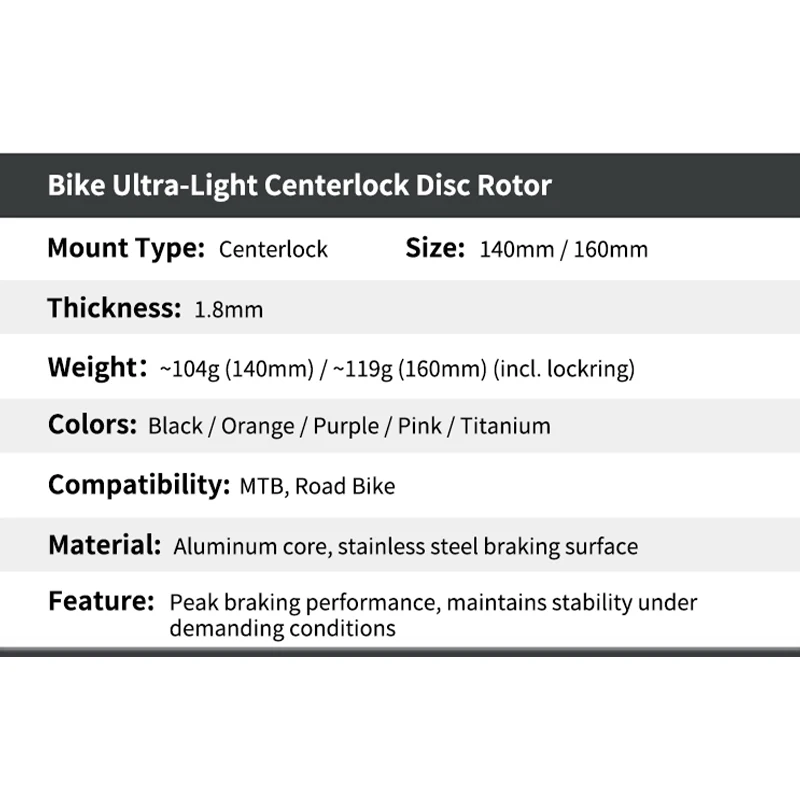 Lightweight Heat-Dissipating Floating Disc Brake Rotor 140mm/160mm for Mountain & Road Bikes - Center Lock Compatible