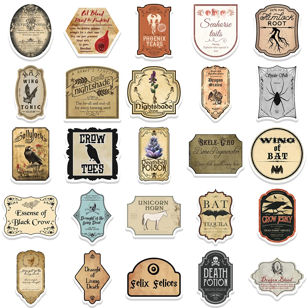 10/30/50pcs Funny Vintage Potion Label Graffiti Stickers Poster Skateboard Laptop Motorcycle Car Phone Waterproof Sticker Toy