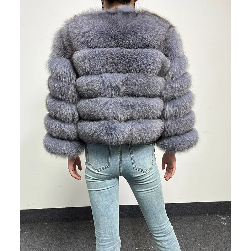 2024 light gray Natural Real Fox Fur Coat Women Winter Warm Luxury Fur Jacket Female Vest Furry Coats clothing