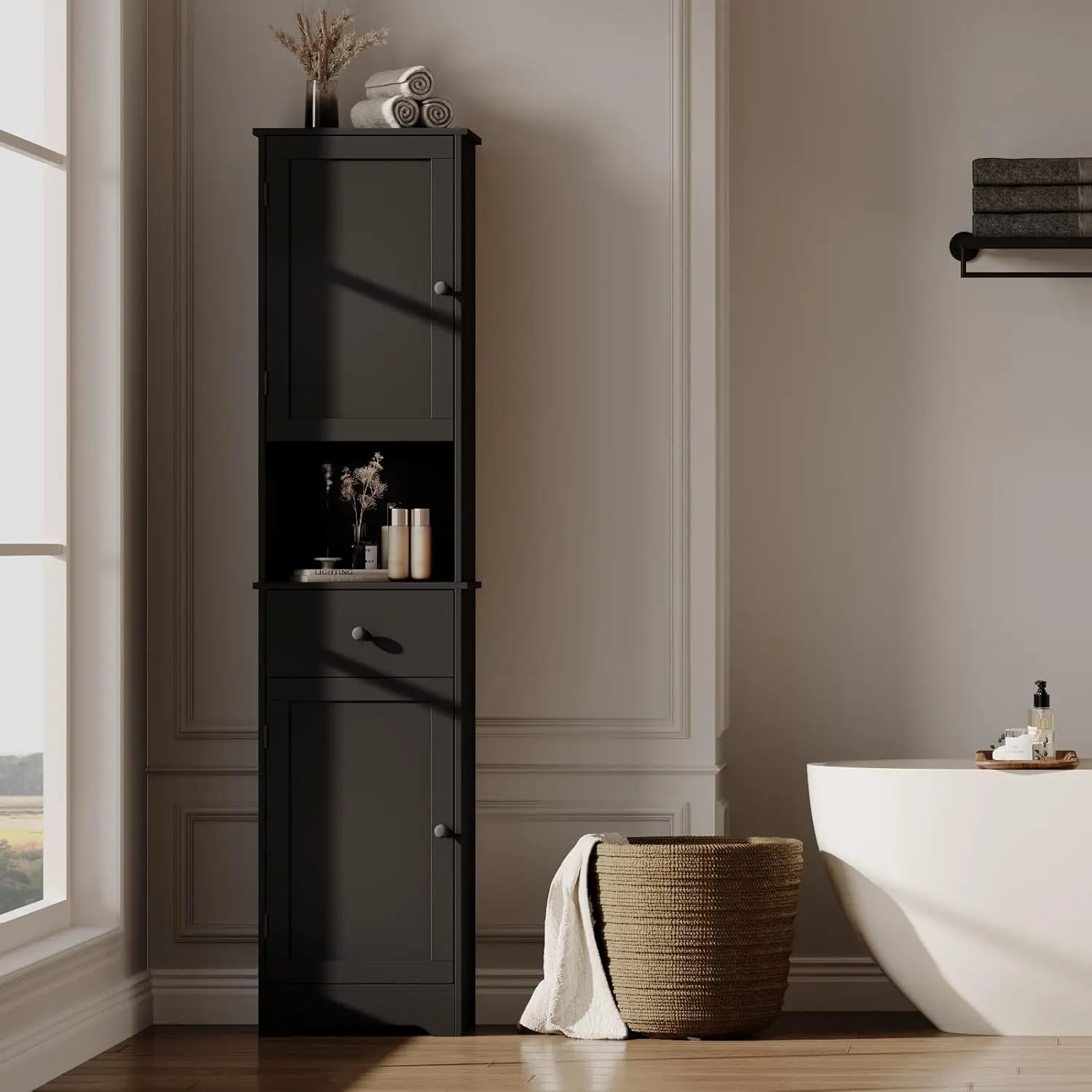 

Tall Bathroom Cabinet, Storage Cabinet with 2 Doors & 2Drawer, with Ajustable Shelve, for Bathrooms, Kitchens,Entrances,Bedrooms