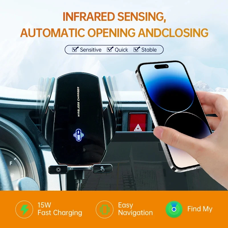 

AP700 15W Infrared Sensing Wireless Car Charging Holder Air Vent Mount Anti Lost GPS Tracker Find My Function Compatible Car
