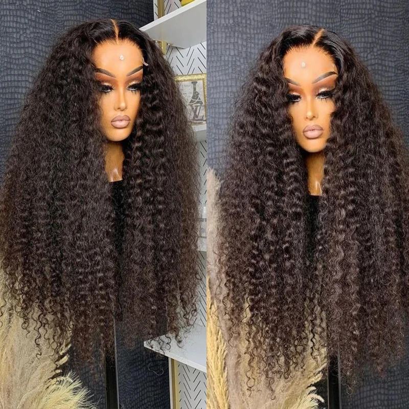 

Natural Black Soft Glueless 26“Long 180Density Kinky Curly Lace Front Wig For Women With BabyHair Preplucked Daily Cosplay