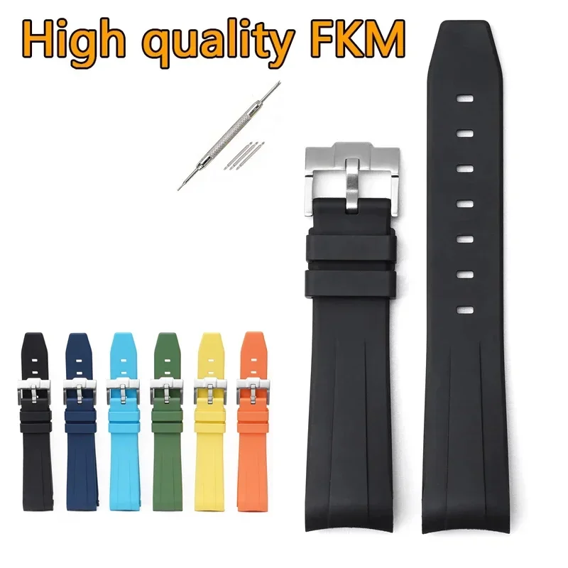 20mm Fluoro Rubber Strap for Omega x Swatch Moonswatch with tools for Rolex Daytona Curved End Sport Waterproof FKM Watch Band