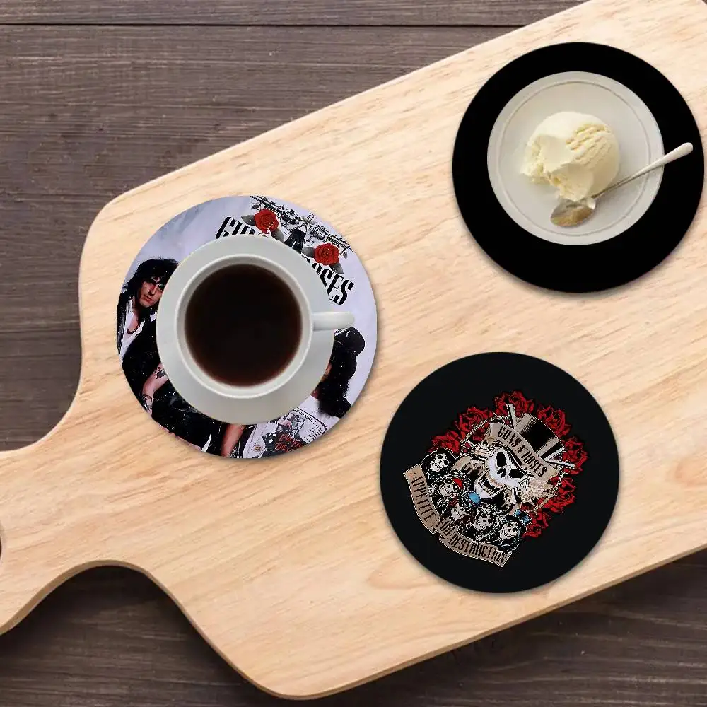 Music Band G-Guns N Roses Natural Wood Coaster Creative Cartoon Absorbent Cushion Coffee Mug Bowl Cushion Insulation Cushion