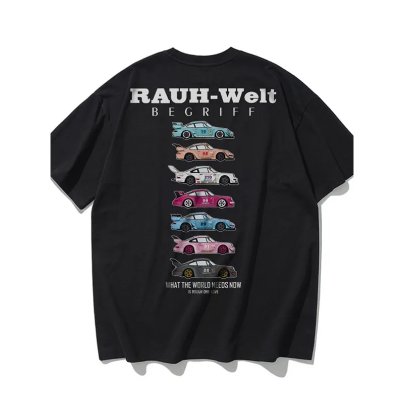 Car Refit Bayshore Idlers Porsche Hellaflush911RWB Short Sleeve Heavy Cotton T-shirt for Men and Women