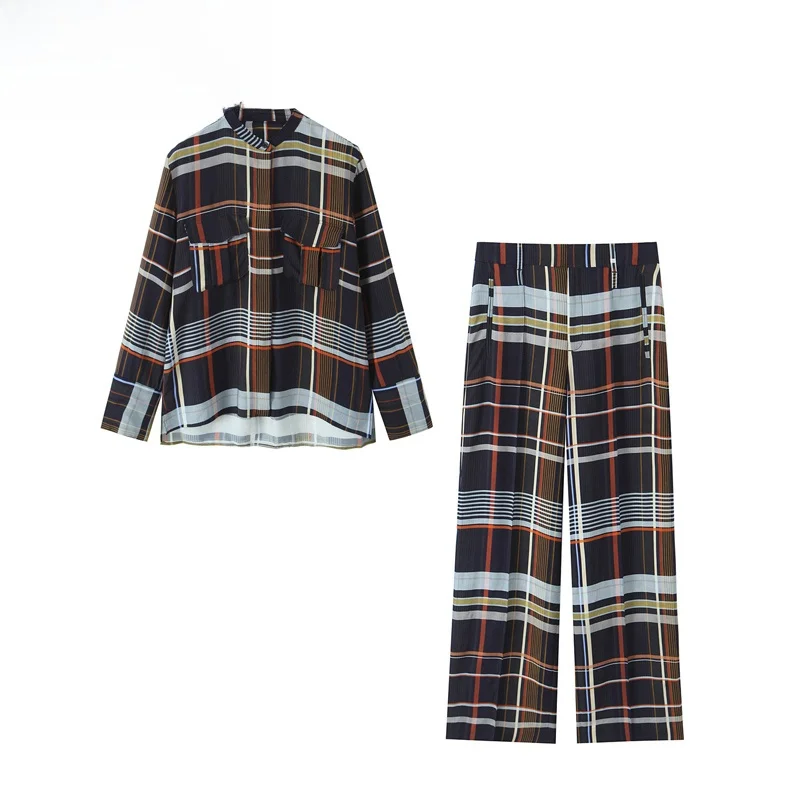 قميص جيب منقوش أوروبي وأمريكي لخريف 2025 + طقم سراويل منقوشة #5