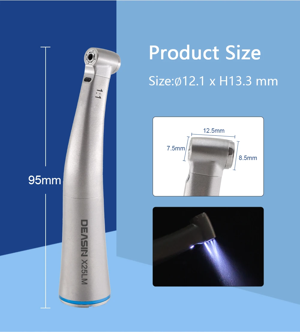 DEASIN Dental Mini Kopf 1:1 LED Fiber Optic Contra Winkel Push Button E-typ Dental Low Speed Handstück Dental ausrüstung – Detail 2