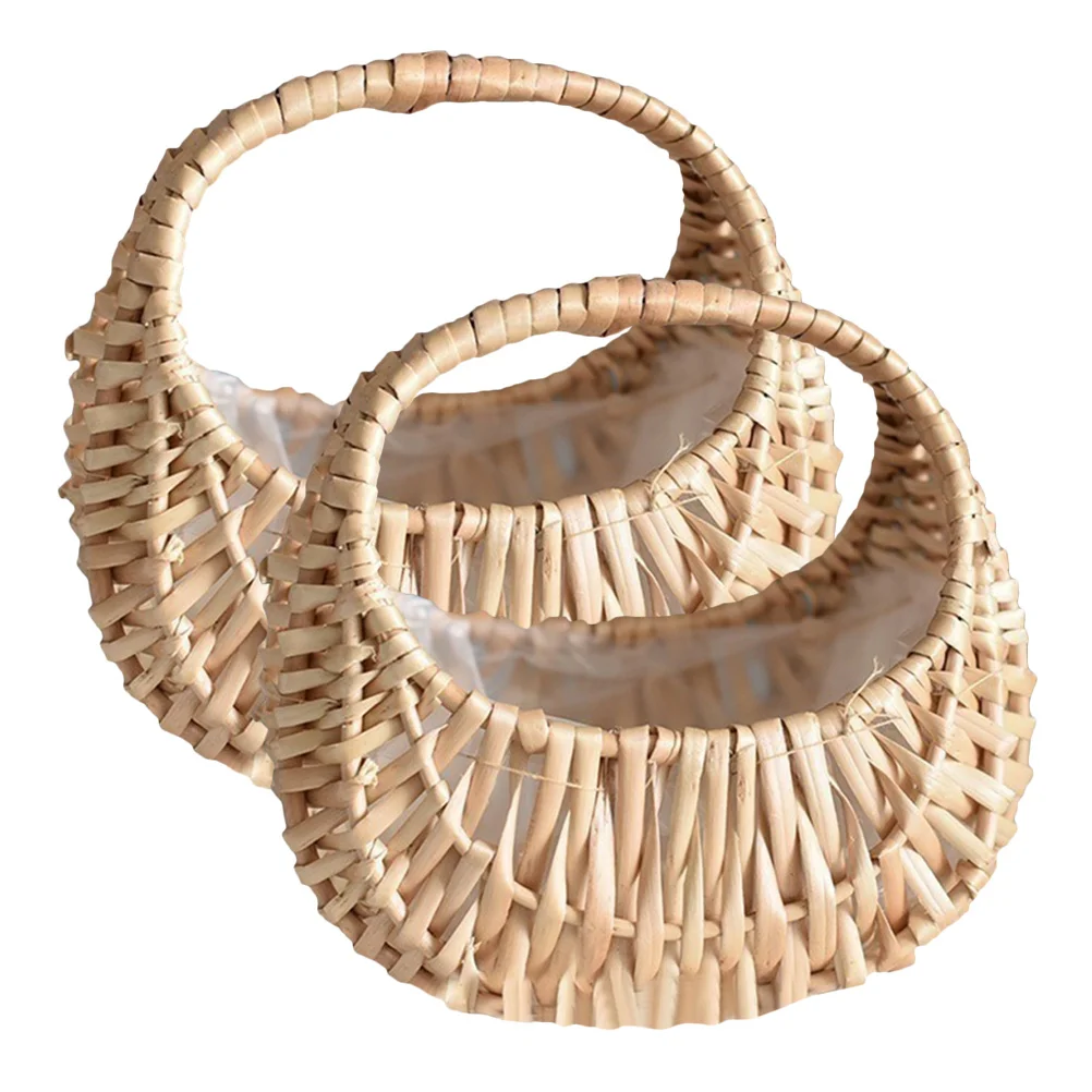 

2Pcs Handwoven Woven Flower Basket Durable Storage Container Rustic Decorative Wedding Holder Woven Flower Basket