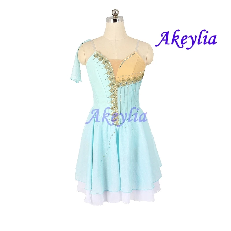 

Akeylia Cupid Variation Ballet skirt professional Competition Dress blue gold girls 2 layers Chiffon Ballet Costume JNBL233