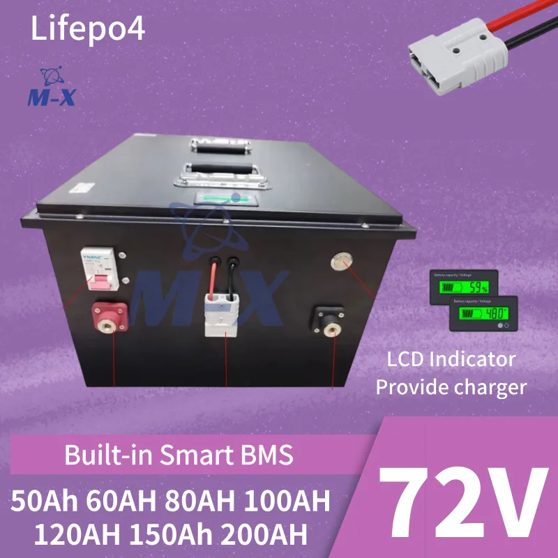 

72V 100AH 200AH 50Ah 60AH 80AH 120AH 150Ah Литиевая батарея LifePo4 для 5KW 7KW 10KW Гольф-каров с двумя колесами Туристический тренер