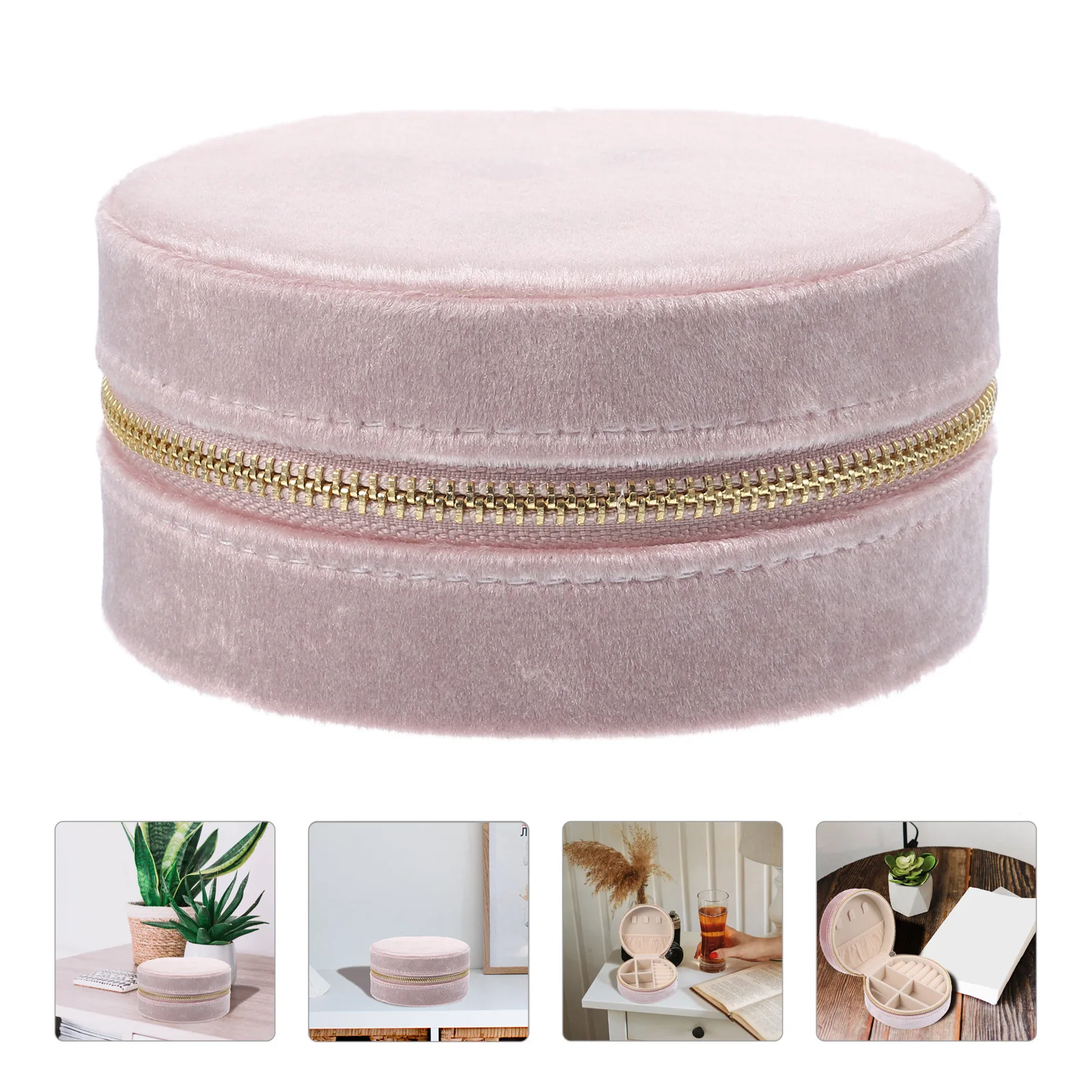 

Round Jewelry Box Small Portable Travel Case Necklace Earring Organizer Mini Travel Jewelry Box for Women Gift Valentine's