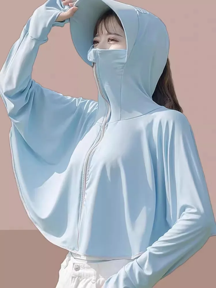 

Женская легкая солнцезащитная куртка из ледяного шелка, летняя коллекция 2024, новая модель, с длинными рукавами, верхняя одежда