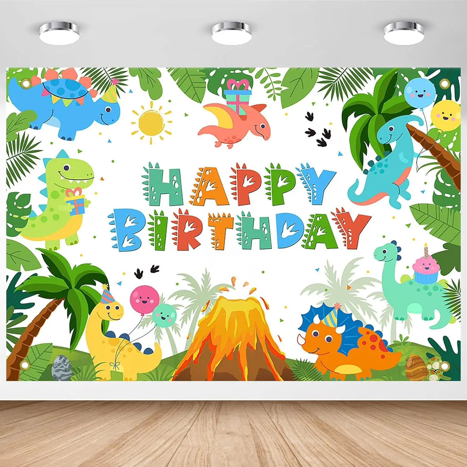 

Happy Birthday Backdrop for Kids Cartoon Dinosaur Decor Birthday Party Wild Forest Photography Background Dinosaur Banner Props