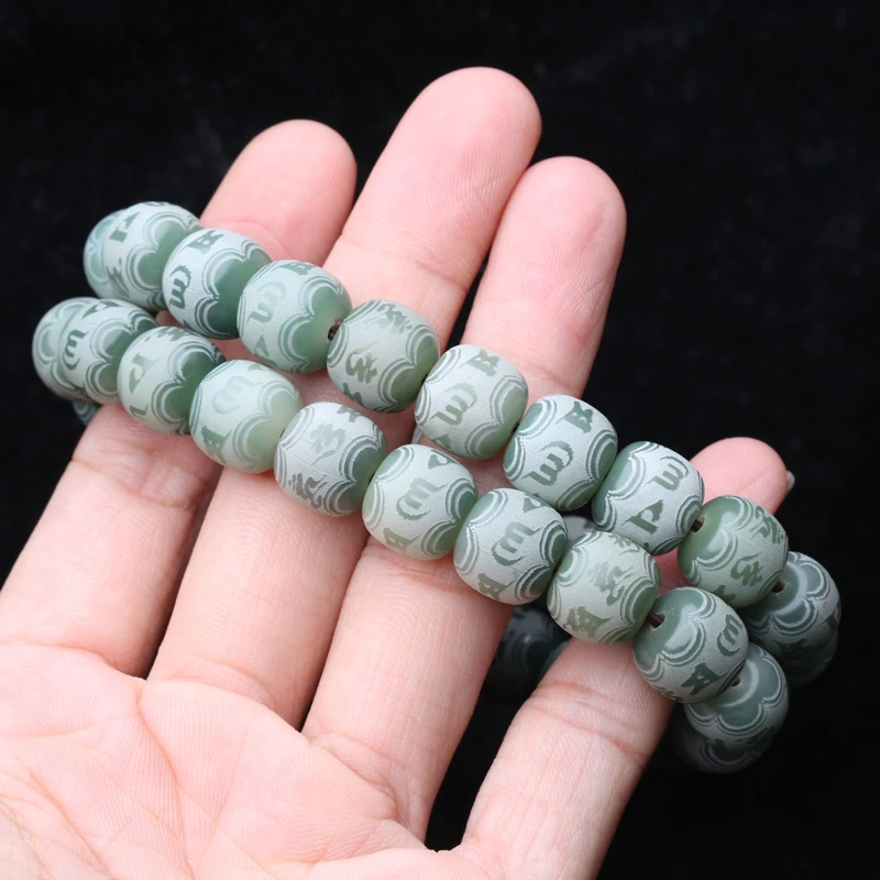 Natural Bodhi 12MM Green Bodhi green seed bracelet unisex six-character mantra beads