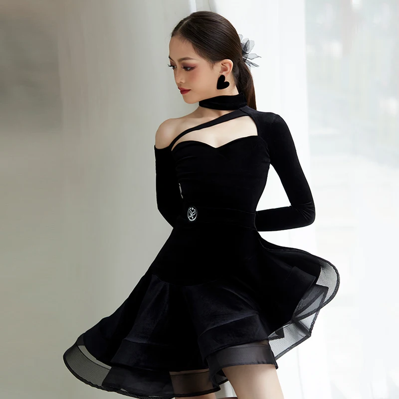 Fashion Latin Dance Professional Costume Girls Black Samba Latin Dance Dress Child Ballroom Dance Competition Clothing SL11546