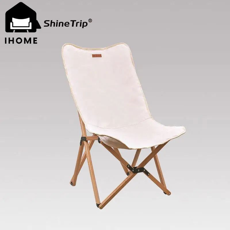 

IHOME Outdoor Beech Butterfly Chair Camping Beach Lazy Back Folding Chair Camping Leisure Canvas Solid Wood Chair DropShipping