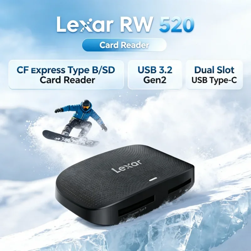 Lexar RW520 Memory Card Reader High Speed USB 3.2 Gen 2 CFexpress Type B SD Card Reader 2-in-1 Cable for Data Transfer