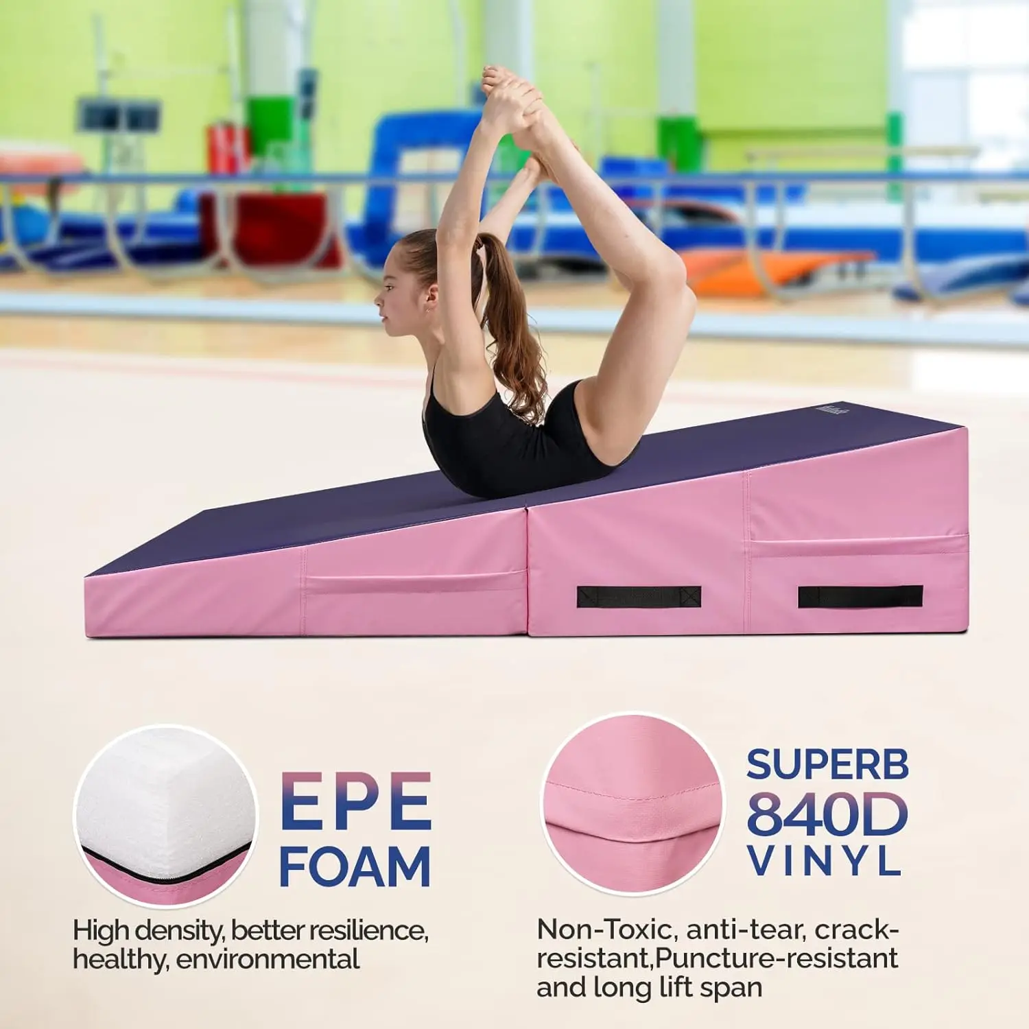 Gymnastics Cheese Wedge Incline Mat, Gym Fitness Tumbling Skill Shape Mat for Kids Girls Home Training Exercise