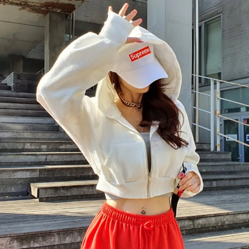 2025 الخريف والشتاء موضة جديدة قلنسوة بسحاب سترة القطن الخالص الراقية مقنعين الرياضة الأمريكية سترة قصيرة المرأة #2