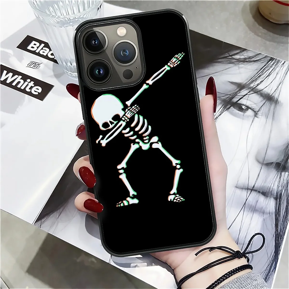 

HANBEAR branded phone case - Creative Skull for iPhone16proMax, wireless charging and full coverage drop protection.