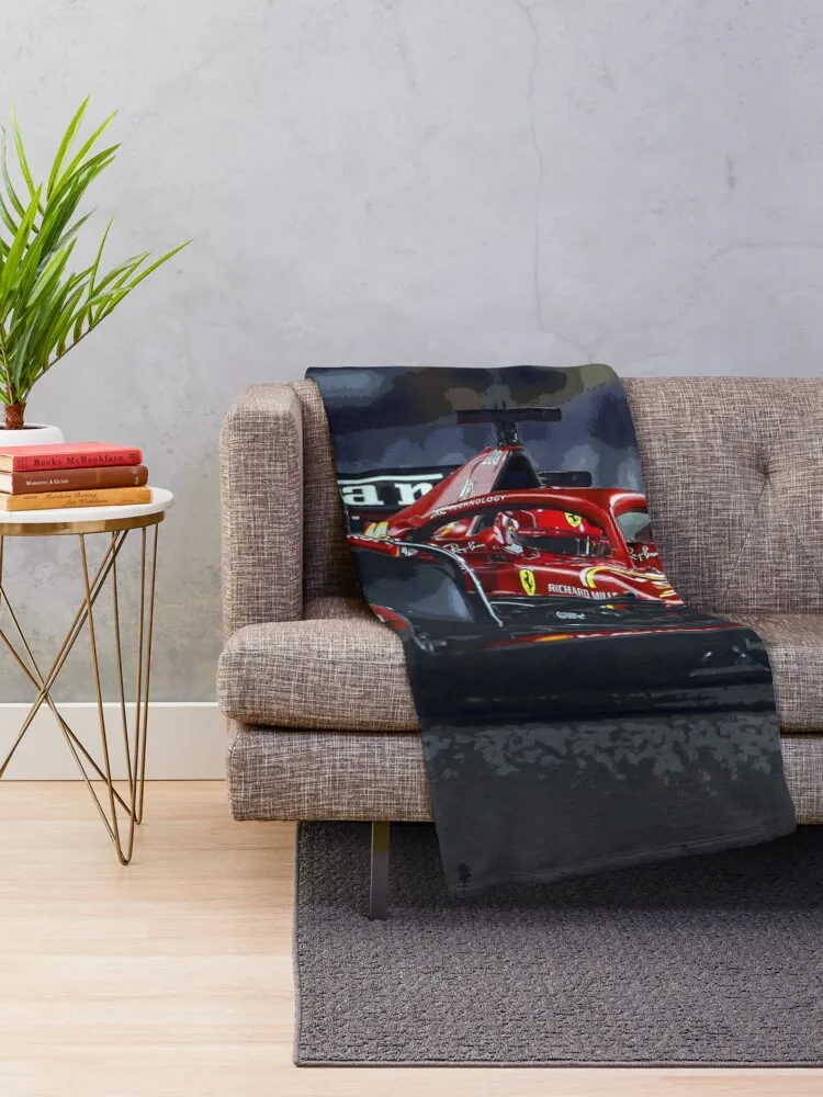 Charles Leclerc racing his 2024 F1 car in the dark abstract Throw Blanket Moving Cute Plaid Blankets