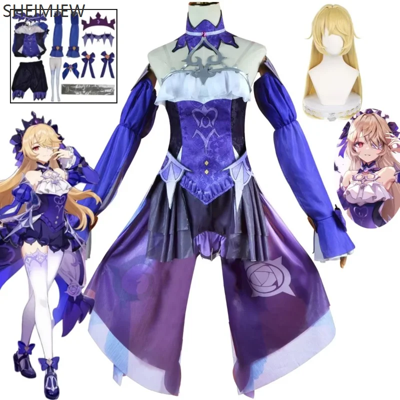 Fischl Cosplay Costume Genshin Impact Anime Game Extreme Night True Dream Carnival Makeup Uniform Queen Carnival Party C Costume